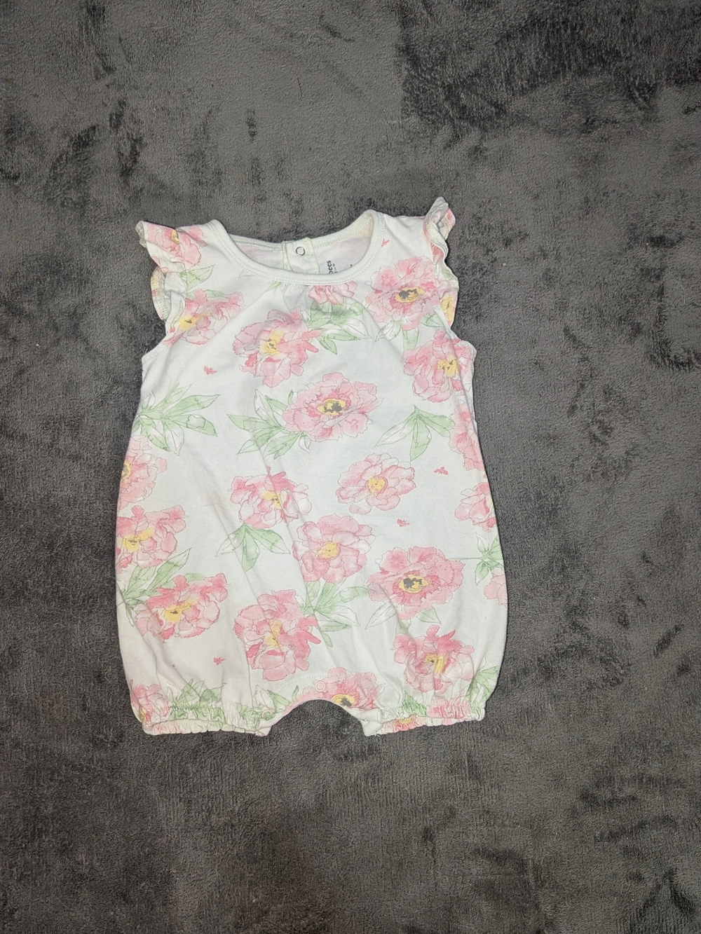 Burt's Bees Mint Floral Ruffle-Sleeve Romper
